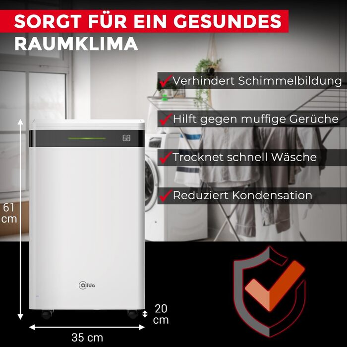 Електричний осушувач повітря AEF2000 - 20 л/день, до 30 м², тихий, з автовимкненням, гігростатом та сенсорним дисплеєм. Ідеально для спальні та ванної кімнати. З керуванням через додаток.