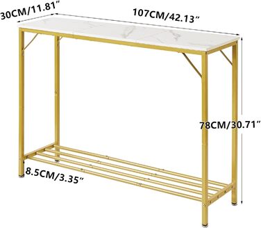 Консольний столик YMYNY з відкритими полицями, 107x30x78 см, білий & золотий (HST006W)