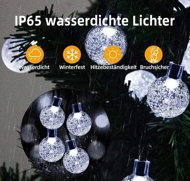 Сонячна гірлянда для зовнішнього і внутрішнього освітлення, 12 м 100 світлодіодних кришталевих куль, водонепроникна вулична гірлянда на сонячній батареї, 8 режимів сонячної різдвяної гірлянди для саду, балконів, Різдва, весіль ,кемпінгу (холодний білий)