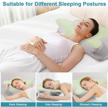 Подушка для шиї з піною Memory Foam, ергономічна подушка для сну на боці, спині та животі (М'ятний колір)