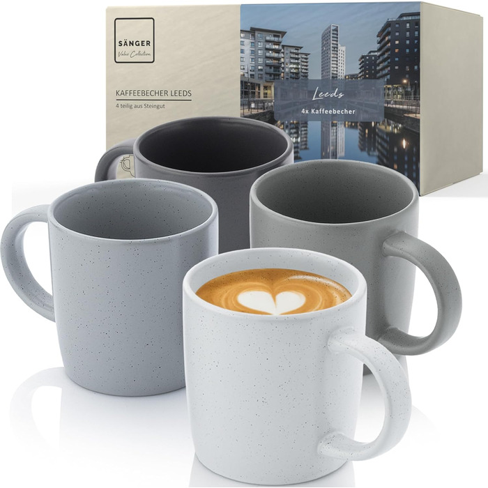 Набір чашок SÄNGER VALUE COLLECTION: 6 чашок з кераміки, 380 мл, блакитно-сірий колір, для кави та чаю, придатні для миття в посудомийній машині та використання в мікрохвильовці