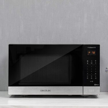 Мікрохвильова піч Cecotec Pro Clean 6110, 23 л, 800 Вт, гриль 1000 Вт, 8 програм, Ready 2 Clean, 3D Wave, чорна/срібляста нержавійка
