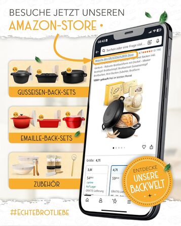 Форма для випікання хліба з чавуну з кришкою Krustenzauber - міцна прямокутна 28 см, ідеальна для хліба, тостів, випікання в чавунному горщику