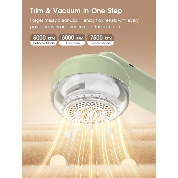 Електричний триммер для одягу COPPA, 6 лез, 3 швидкості, перезаряджається, з індикатором заряду, для пуловерів та одягу, білий (зелений)