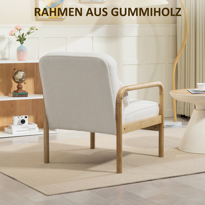 Крісло Акцентне, м'яке крісло з тканинною оббивкою, каркас з каучукового дерева, сучасне крісло з подушкою, біле