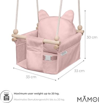 Дитяча гойдалка-колиска MAMOI з ременем безпеки, регульована висота 150-190 см, рожева. Гойдалка для дому, міцна конструкція, м'яке сидіння, легкий монтаж