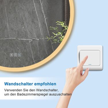 Дзеркало для ванної кімнати Furduzz LED з підсвічуванням, 700 мм, сенсорне керування, диммування, 3 кольори, проти запотівання, пам'ять, 70x70 см