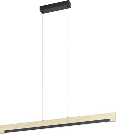Світлодіодний підвісний світильник EGLO Camacho, 1 підвісний світильник полум'я з регулюванням яскравості, підвісний світильник зі сталі, дерева та пластику, лампа обіднього столу чорного кольору, натуральна, біла, підвісна лампа для вітальні