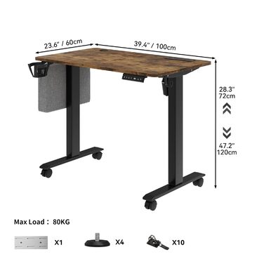 Письмовий стіл стоячи, металевий, сільський коричневий, 100 x 60 x 120 см