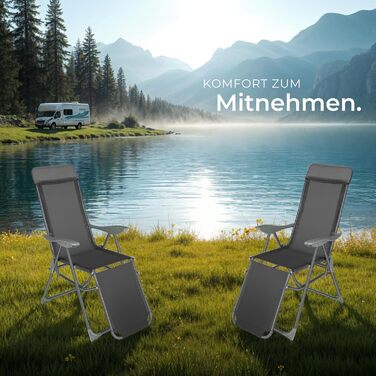 Набір з 2 шт. лежаків для відпочинку Tectake® з алюмінію, садова мебель, 5-позиційна спинка, підставка для ніг, легкі та складані, крісло-релакс з підголовником, для саду, балкону, кемпінгу - антрацит