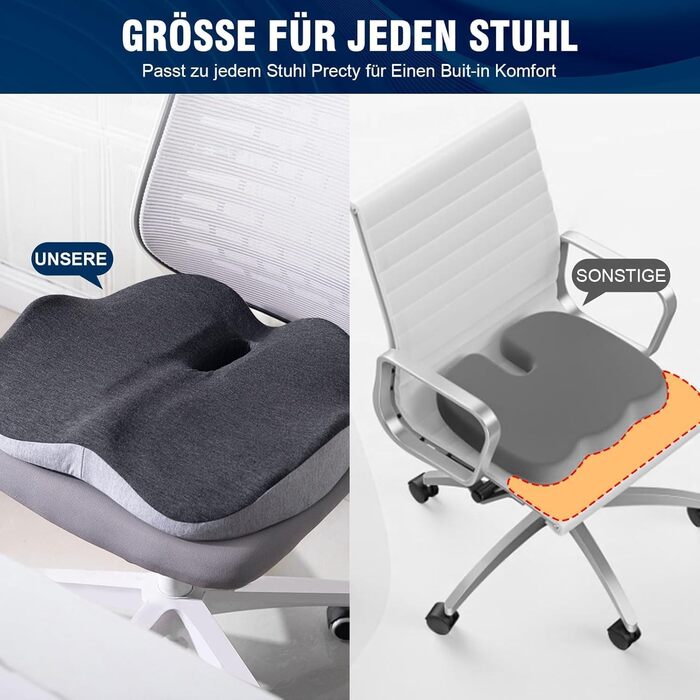 Ортопедична подушка для сидіння ADASSERA: зняття болю, підтримка куприка, покращення кровообігу, ергономічна, для офісу та авто