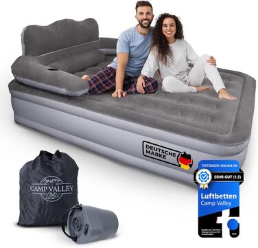 Надувне ліжко для гостей 200x150х40 см з підголовником, самонадувне, з вбудованим насосом, для кемпінгу