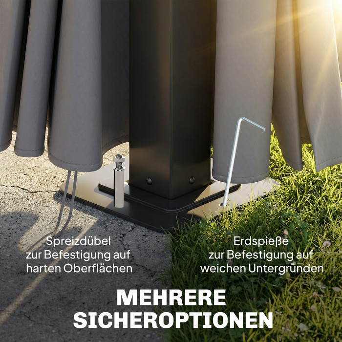 Алюмінієвий павільйон для саду, бл. 3,6x3м, з полікарбонатним дахом 6мм, москітною сіткою та 4 стінками, темно-сірий