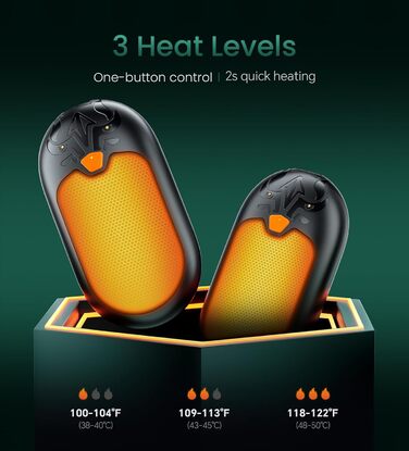 Електричні грілки для рук, 2 шт., перезаряджувані, 24 години тепла, 3 режими нагріву, для жінок та чоловіків (зелені)