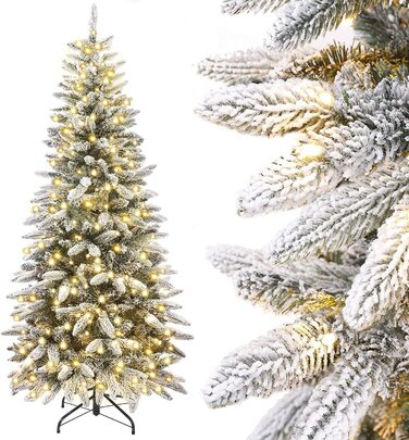 Штучна Різдвяна ялинка тонкий з підсвічуванням Світлодіодна ялинка для різдвяного прикраси, сніжинки, вузькі, білі, (210 см)