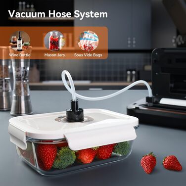 Вакууматор для продуктів 8-в-1, вакуумний пакувальник 80 кПа (сухий/вологий режим) з вбудованим різаком, цифровим таймером та набором пакетів, чорний