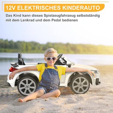 Дитячий електромобіль LEADZM з музикою, гудком і фарами, 12V, білий, з дистанційним керуванням 2,4G, швидкість 3-5 км/год