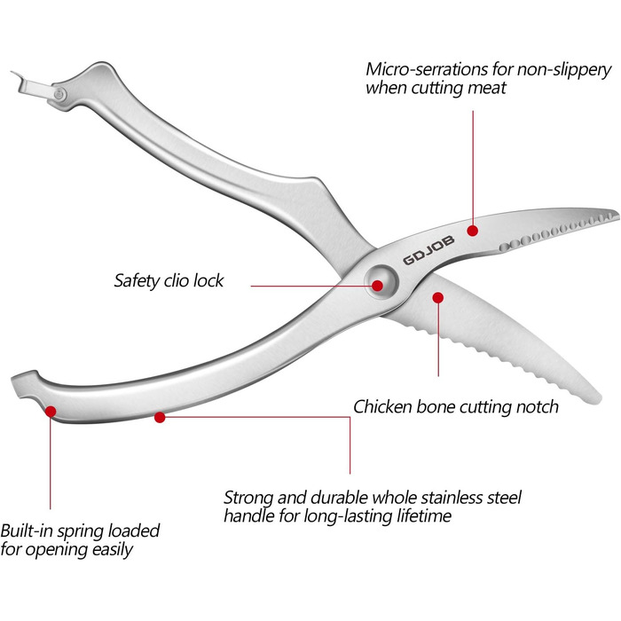 Ножиці для птиці - надпотужні кухонні ножиці, багатоцільові, з нержавіючої сталі, для курки, птиці, морепродуктів, овочів, кісток, м'яса