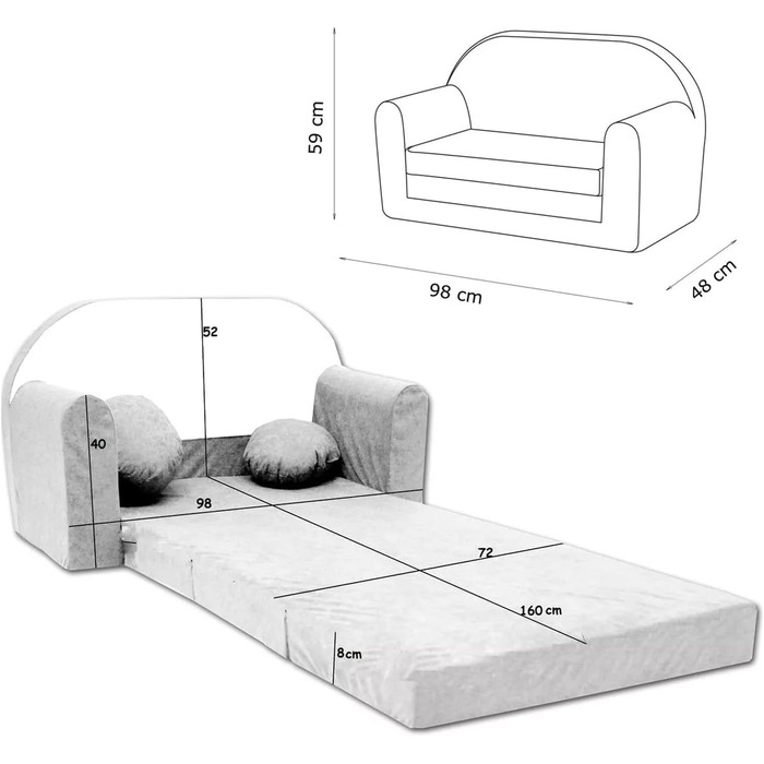 Дитяче диван-ліжко 3в1 з функцією висування, трансформер для дитячої кімнати, м'який пуф-крісло для дівчаток та хлопчиків, модель A33