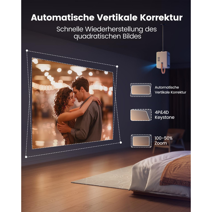 Проектор Toptro Mini Beamer: 1080P Full HD, Android TV, WiFi, Bluetooth, 300 ANSI, Зовнішній, Компактний, з Електричним Фокусом