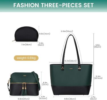 LOVEVOOK Сумка-шоппер для жінок, велика шкіряна сумка, набір 3 шт. (C темно-зелений, чорний)