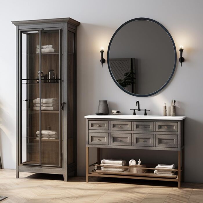 Дзеркало кругле FRUMENSHIP 76x76 см з металевим каркасом, для вітальні, спальні, ванної кімнати, коридору (чорний)