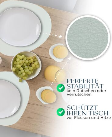 Набори серветок на стіл, 4 шт. – Екологічні, стабільні та неслизькі – Шкіра з переробленої шкіри преміум-якості, Made in Germany (Сучасний стиль), сірі