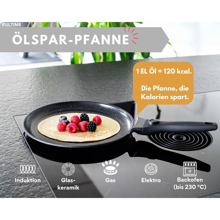 DIVORY Сковорода-гриль 28x28 см з виливом та знімним ручками - сковорода для стейків на індукційній плиті, з антипригарним покриттям, з лопаткою та захистом для сковороди (Чорний, сковорода для крепів 28 см)