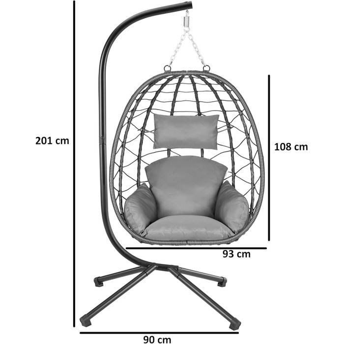 Підвісне крісло-гойдалка з каркасом Anthrazit (антрацит) для дому та саду. Комплект з подушкою та підстилкою. Ідеально для балкону, тераси, саду. Штучне волокно.