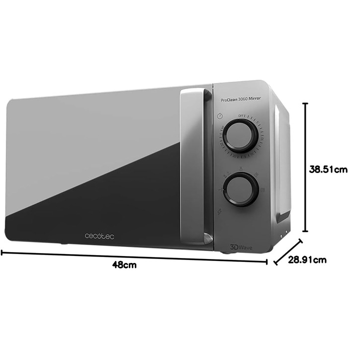 Мікрохвильова піч Cecotec ProClean 3060 20 л, 700 Вт, Ready2Clean, 6 режимів, 3D Wave, таймер 30 хв, срібляста