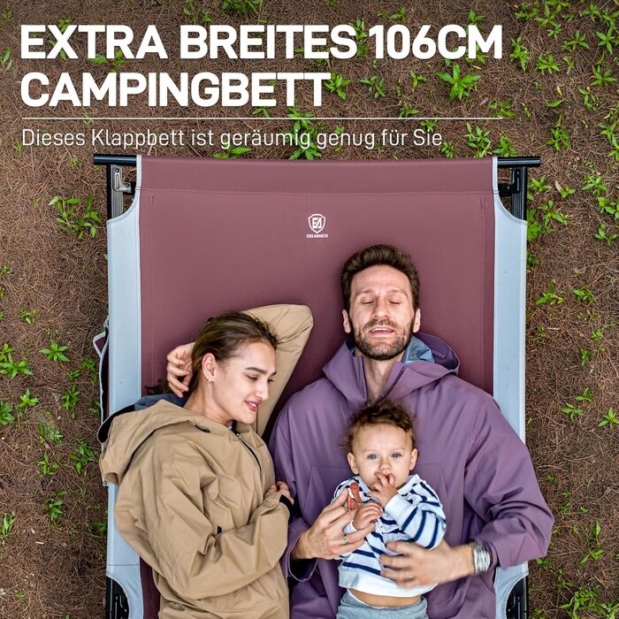 Розкладне кемпінгове ліжко EVER ADVANCED XXL (214x106 см), посилене, витримує до 300 кг, для відпочинку на природі, вдома та в саду (Червоне)