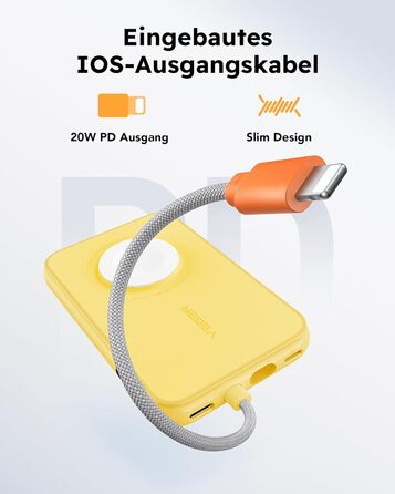 Вт PD, 5000 мАг, із зарядкою від кабелю Apple і годинника, USB-C, LED-дисплей (жовтий), 20