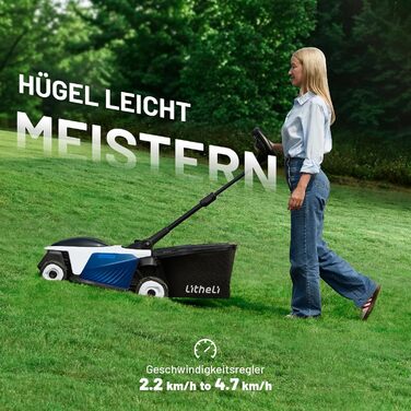 Акумуляторний акумуляторний газонокосарка Litheli Easysurge 43 см, 40V, самохідна, безщітковий двигун, до 500 м², 50 л, 25-75 мм, 2 x 4.0 Ah