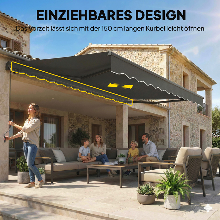 Розтяжна маркіза Gelenkarmmarkise 350 x 300 см, включаючи ручку та кріплення для стіни, кут регулюється