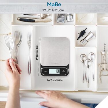 Кухонні ваги BOMATA: цифрові, з нержавіючої сталі, IPX6, 5 кг, 0.1 г, USB-C, для приготування їжі, випічки, схуднення