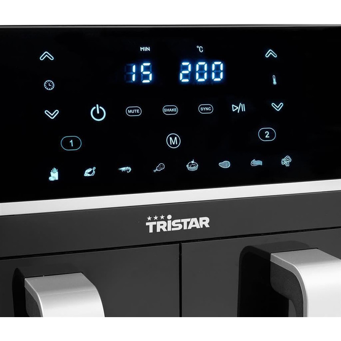 Двокамерна фритюрниця Tristar FR-6970 на 60 менше споживання енергії 2 x 4.5 л ємністю 1800 Вт окремі температури для 2 камер 8 програм чорний