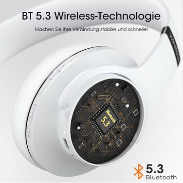 Накладні навушники DOQAUS Bluetooth, 90 годин, 3 режими еквалайзера, HiFi, Складні, Мікрофон, М'який, Білий