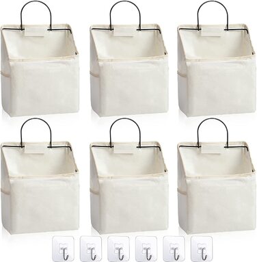 Настінна сумка для зберігання з 6 предметів, шафа для ванної кімнати, підвісна кошик над дверима, настінна сумка-органайзер для спальні, водонепроникна сумка-Органайзер з льону і бавовни, контейнер і 10 гачків (білий)