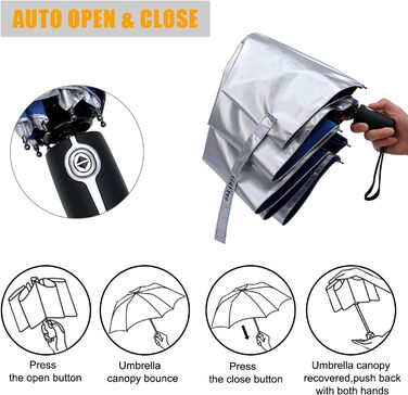 Парасолька для подорожей із захистом від ультрафіолету 42 / Вітрозахисна срібна парасолька, що блокує сонце (сріблясто-синій, 42 дюйми), 4Free UPF 50