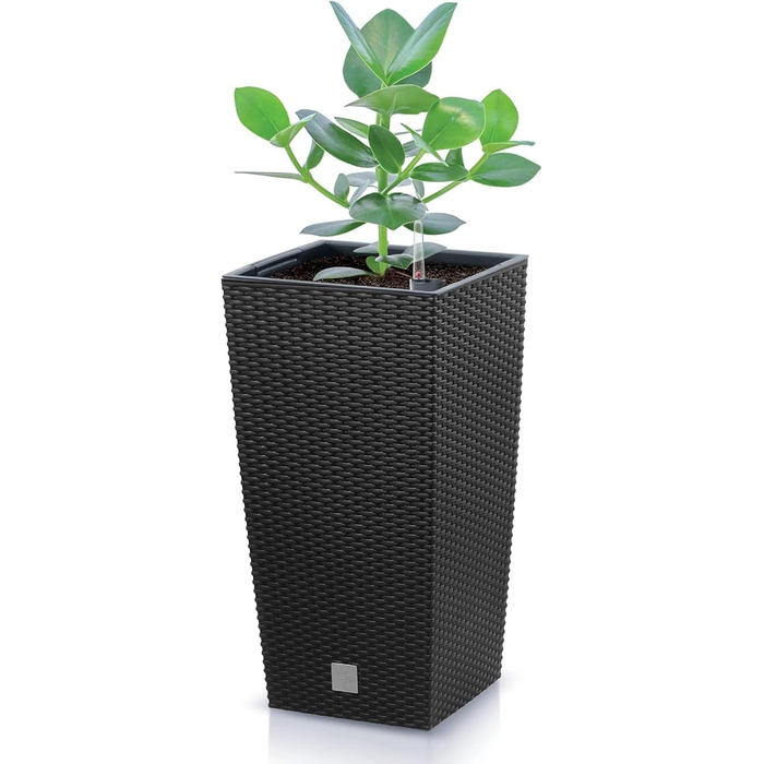 Пластиковий горщик Prosperplast з ротангу, 26.5 x 26.5 x 50 см, антрацит, для дому та саду