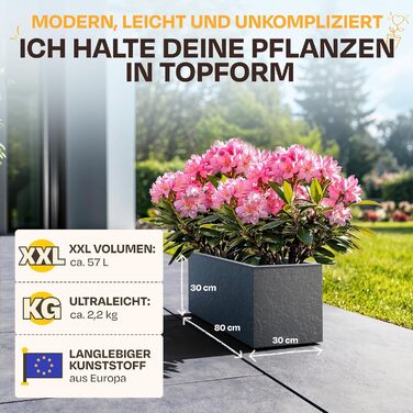 Плантатор Ondis24 Vulkan, 57л, прямокутний, з водосховищем, для балкона/тераси, антрацит