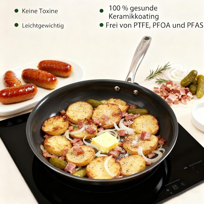 Набір каструль Cookersway: 20, 24, 28 см, керамічне покриття, без PTFE, PFOA, PFAs, для плити та духовки