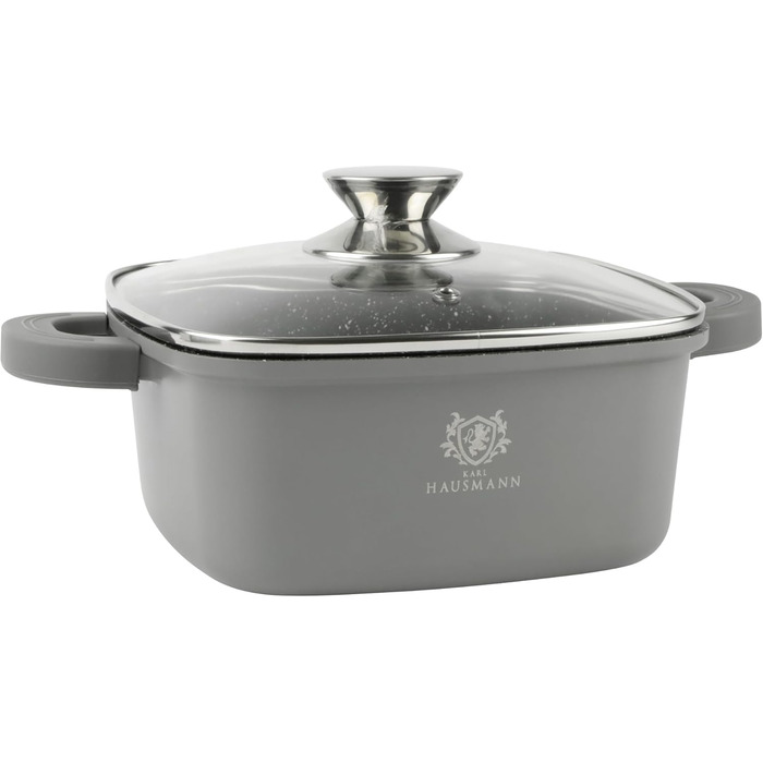 Каструля з антипригарним покриттям 10 літрів, діаметр 28 см, з кришкою, з алюмінієвого лиття, для всіх типів плит (в т.ч. індукційних), сірого кольору. Ідеально підходить для приготування супів, тушкування та інших страв.