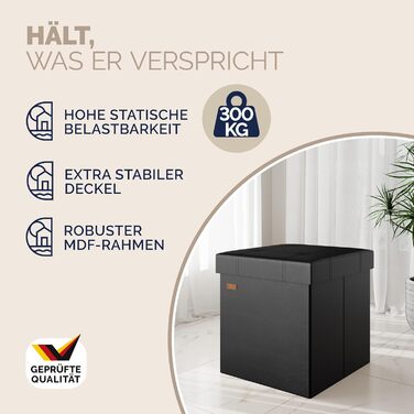 Пуф Casaria® з місцем для зберігання, білий, складний, з кришкою, штучна шкіра, м'який, 38x38 см, для спальні, вітальні, передпокою, білий (2, чорний)