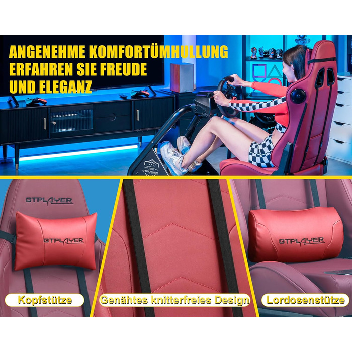 GTPLAYER Симулятор кокпіт для гоночних симуляторів, стійка для керма та педалей (Бордовий)