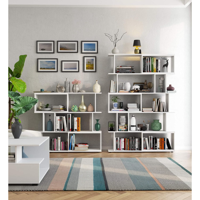 АКОРД Книжкова шафа FIX Окремо стоячі меблі оригінальний дизайн функціональний просторий для офісу та дому Довговічність Легке зберігання Легке встановлення (білий, 107,5 x 120 см)