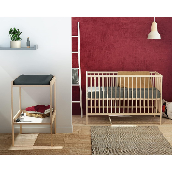 Дитяче ліжко Webaby Holz 60x120cm з бука, натуральний колір, з регульованим дном та бортиками | Від народження | Комфортний сон