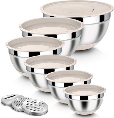 Набір місок Homikit з нержавіючої сталі, 6 шт. з тертками, кришками та силіконовим дном, 4.6/2.8/2.5/1.6/1.2/0.7 л, зелений