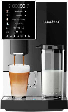 Кавомашина автоматична Cecotec Cremmaet Compactccino 19 Bar з термоблоком, для свіжозмелених зерен, місткість 150 г, 1.1 л, 400 мл молока (Black Silver)