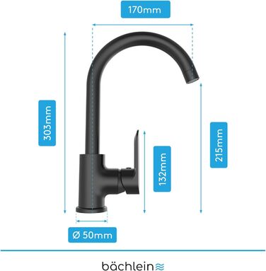 Змішувач для кухні Bchlein Ermelo - поворотний на 360, сучасний змішувач (чорний матовий)